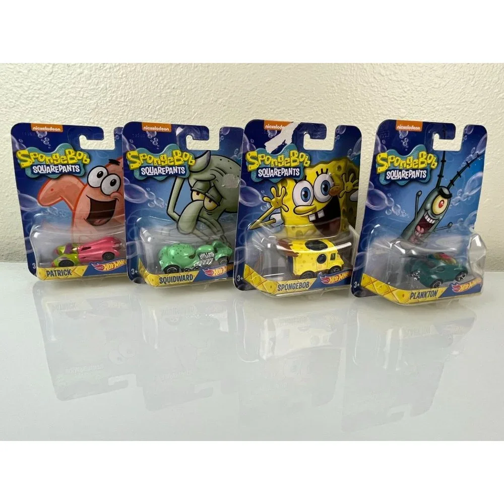 Set of 4, Spongebob Squarepants Hot Wheels Nickelodeon Cars, Patrick, Squidward,